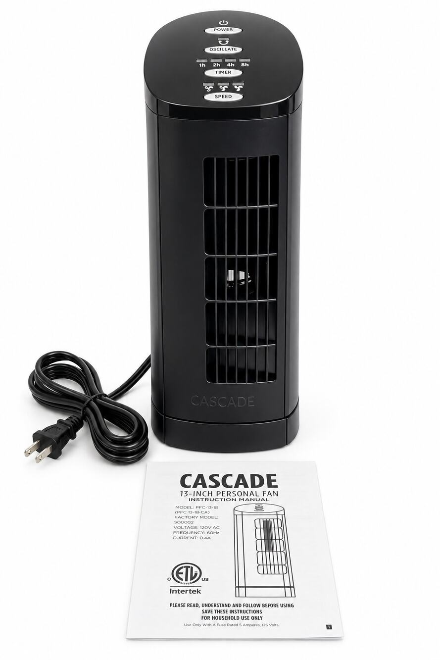 Cascade 13 Inch Personal Oscillating Tower Fan Timer New Without Box